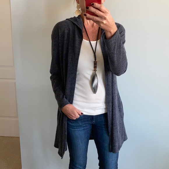 Sweaters - Hooded, Navy Blue Open Cardigan